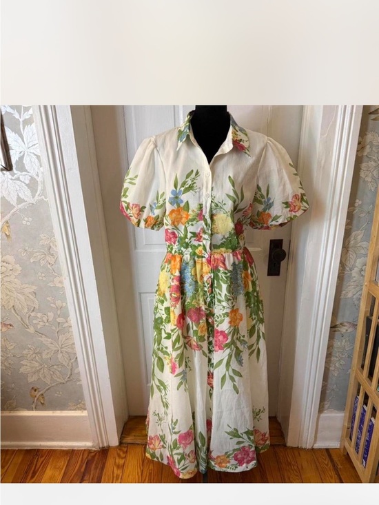 Flying Tomato Dresses & Skirts - Flying Tomato Cream Floral Maxi Dress with Pink Yellow Orange Blooms